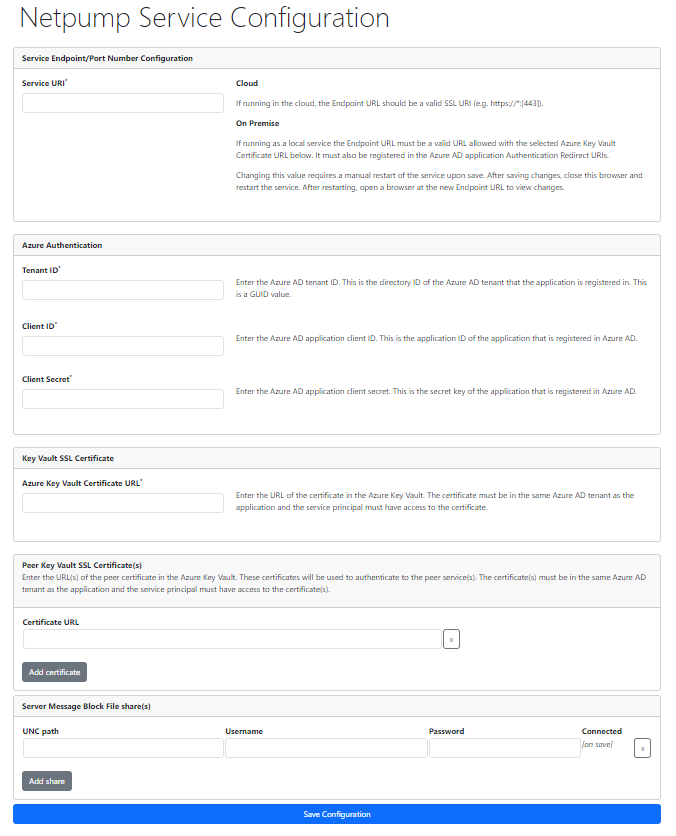 Netpump Service Configuration page preview